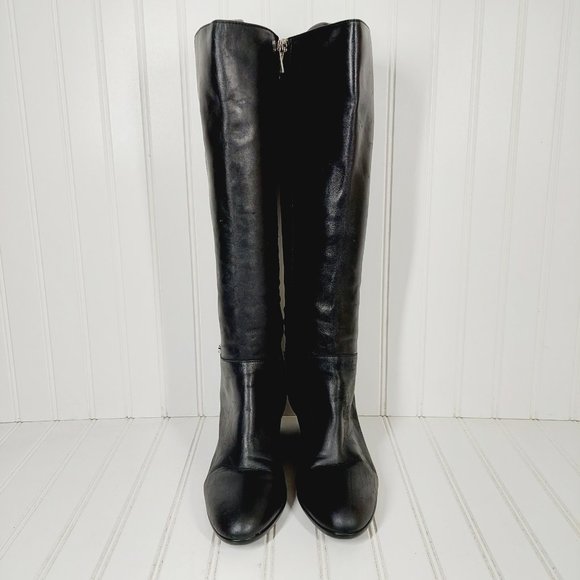 Ralph Lauren Tia Black Leather Side Zip Buckle Detail Wedge Heeled Boots I31 - Picture 3 of 14